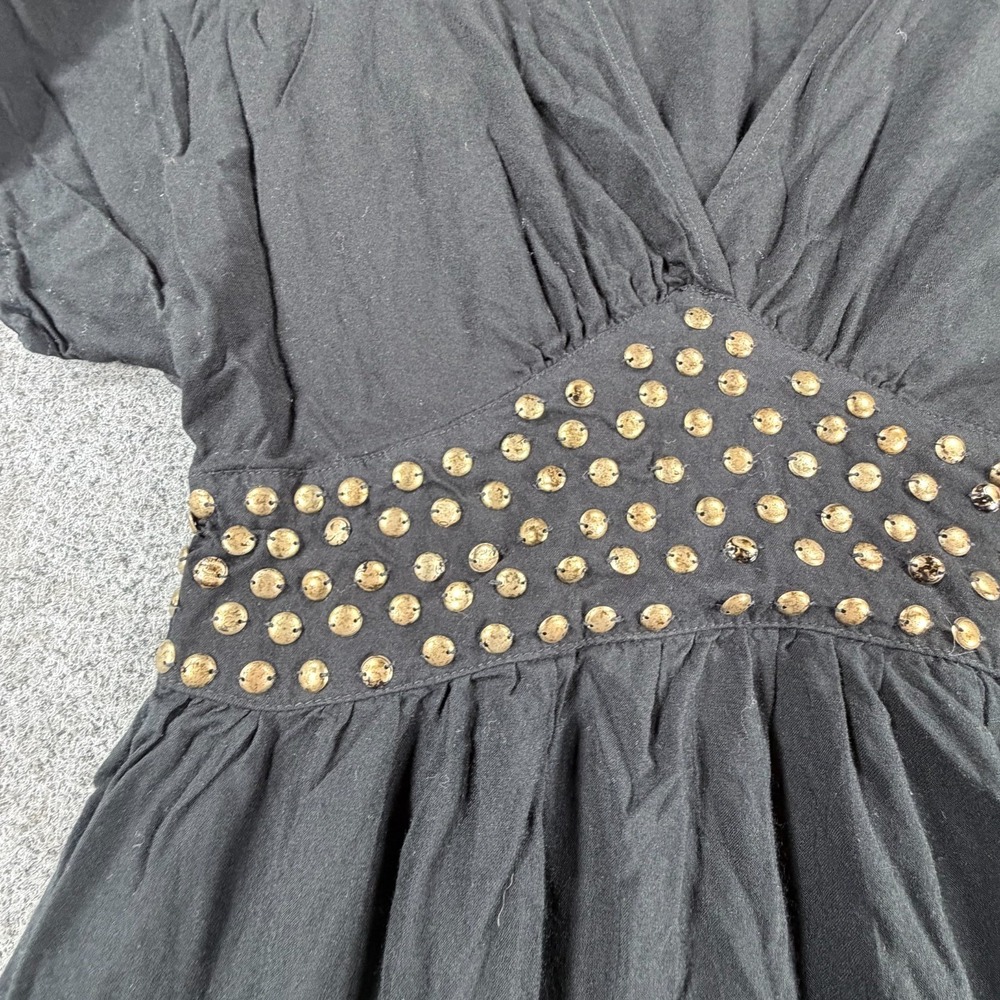 Angie Mini Dress Womens XL Black Studded Short Sleeve Casual Party Wear V Neck - Picture 8 of 16